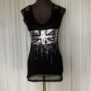 Black mesh top with silver sequins